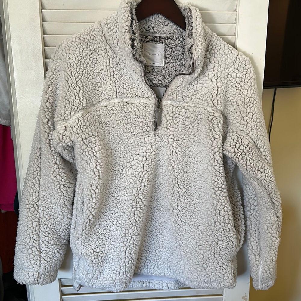 Elodie Sherpa Fleece Pullover| Size XS | Color White/Grey